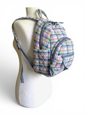 Vera Bradley Essential Compact Backpack Gingham Plaid Mini Backpack Like New